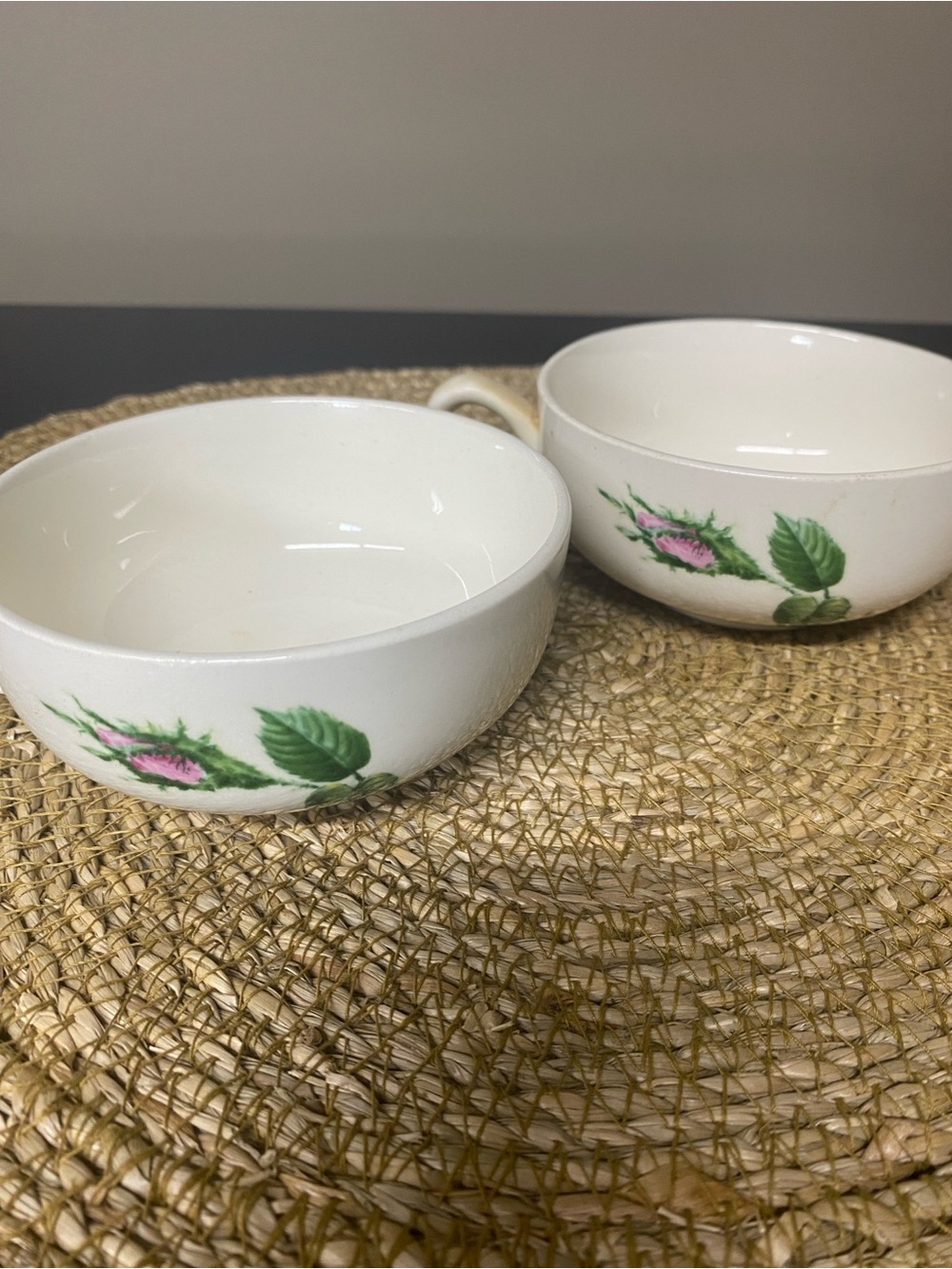 White Ceramic Mugs with Pink Rose Motif